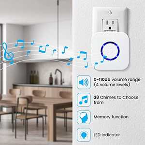 Daytech Carillon LED sans fil Sonnerie d'appel Pager Plug Sonnette sans fil Sonnette sans fil Carillon <span class=keywords><strong>de</strong></span> porte - Product Image 4