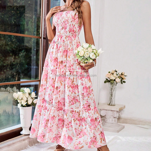 Nouvelle mode robes décontractées à fleurs col en V longue robe d'été vacances sexy robe de plage à fleurs pour femmes - Product Image 4