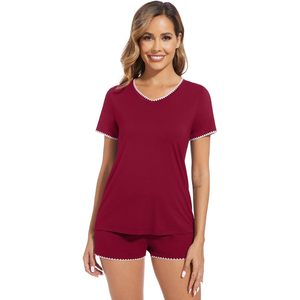 Conjunto de Pijama de Manga Corta para Mujer al por Mayor, Cuello en V, 2 Piezas, Ropa de Dormir Suave de Viscosa de Bambú, Pantalones Cortos, Tallas S-XXL - Product Image 5