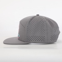 Chapeau de sport à bord plat à 7 panneaux avec logo brodé de haute qualité OEM, casquette de relance en polyester grise personnalisée pour hommes et femmes, chapeau de vente en gros