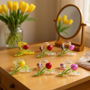 Fermagli per capelli a forma di tulipano da 8 cm, in plastica colorata, per donne e ragazze, per uso quotidiano alla moda. - Product Image 3
