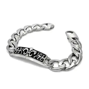 Men's Fashion Style Cool Stainless Steel Cuban Chain Bracelets Plating Silver Thick Pull-Link Custom Shape Cute Design