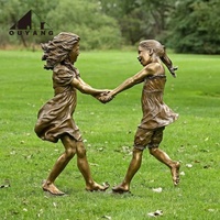 Statues de enfants en bronze grandeur nature, faites à la main, pour parcs à thème extérieurs, jardins et paysages, sculpture d'art métallique représentant des filles jouant