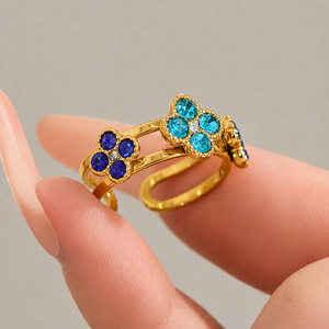 Waterproof Adjustable Floral Zircon <b>Open</b> <b>Ring</b> High Polished Stainless Steel 18K Gold Plated <b>Ring</b> For Women - Product Image 3