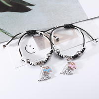 Bracelets tendance en cordon ciré contrastant, avec breloque cœur émaillé bicolore lettre LOVE, style doux et cool, empilables pour couple