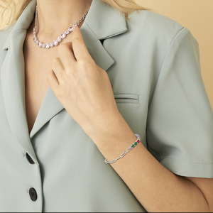 Bracelet Tennis en Chaîne Trombone en Laiton pour Femme, Zircon Cubique Coloré, <span class=keywords><strong>Accessoires</strong></span> Y2K, Cadeau de Luxe de Créateur, Plaqué Platine/Or - Product Image 6