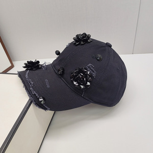 Ultima moda aggiornata donna donna donna nero bianco lavato fiori di strass berretto da Baseball denim cappello da sole papà cappelli da camionista - Product Image 2