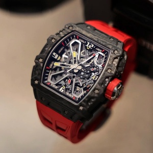 Black Carbon Fiber Tonneau Skeleton Men's Watch Red Silicone Strap <b>Automatic</b> Mechanical Sports <b>Wristwatch</b> - Product Image 1