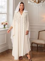Abaya Musulmane D'Usine CCY Pas Chère, Robe Africaine en Mousseline de Soie Ornée de Strass et de Perles, Grandes Tailles pour Femmes