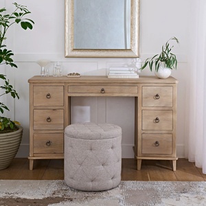 Table de toilette de style moderne personnalisée, bois massif naturel, placage, effet laqué, 7 tiroirs, console large, coiffeuse - Product Image 6