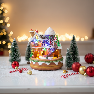 Melody Hand-painted Christmas 8-Song Musical Resin Gingerbread House with LED Light Movement Christmas Village 2024 Decoration