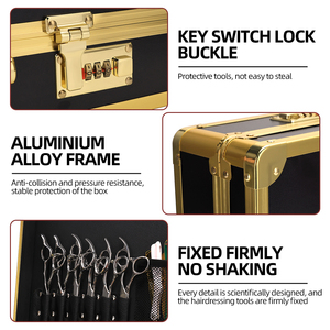 Outils de barbier en aluminium portables de haute qualité valise Salon <span class=keywords><strong>mallette</strong></span> de beauté mot de passe étui de barbier en or - Product Image 5