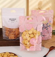 Sachet d'emballage alimentaire transparent rose à motif fleur de cerisier, refermable avec fermeture éclair, en matériau composite, à poignée, pour biscuits et bonbons