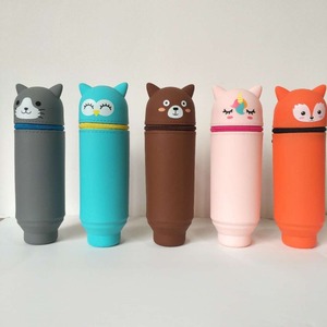 Silicone <b>Retractable</b> <b>Pen</b> Holder Animal Cartoon Cute Cat Student Stationery Capacity Storage Stationery Primary School Students - Product Image 2