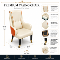 Chaise de casino haut de gamme SUCCESSOR avec base en bois massif, roulettes et siège à base métallique stable pour projets de salle de jeux