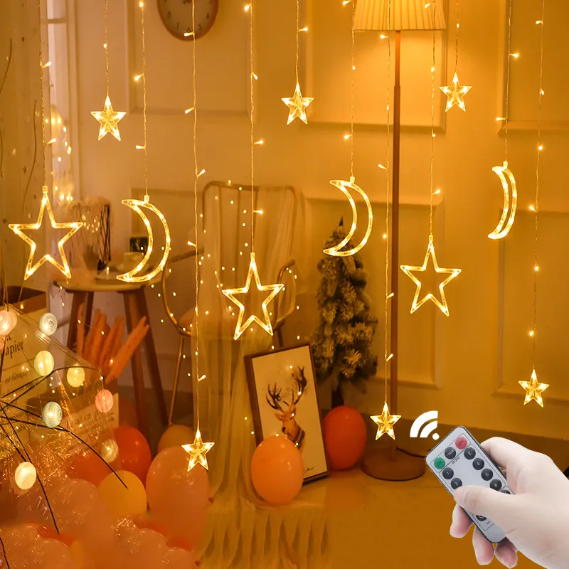 Howlight 138 Led 3.5m 8 Modes Waterproof Star Moon Fairy String Light Christmas Curtain Lights With Remote Control