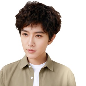 วิกผมผู้ชายแบบขนแกะดัดลอนเต็มศีรษะ ลอนธรรมชาติ พองฟู ไร้รอยต่อ ดูอ่อนเยาว์ สไตล์ใช้ได้ทุกวัน มีหน้าม้าให้เลือก - Product Image 3