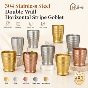 Vaso Reutilizable de Acero Inoxidable 304 de Doble Pared, Estilo Coreano con Rayas Horizontales, para Cerveza, Café o Agua, Personalizable, Venta al Por Mayor - Product Image 1