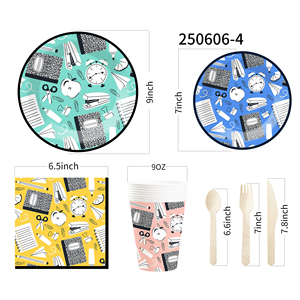 DAMAI Geometric Theme Disposable Dessert Dinner <b>Paper</b> Plates Cups Napkin Back to School Tableware Set for Party Supplies - Product Image 5