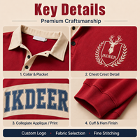 IKDEER Sweat-shirt polo de rugby personnalisé pour homme à manches longues, bordeaux, avec écusson brodé universitaire et lettres appliquées, support d'échantillon