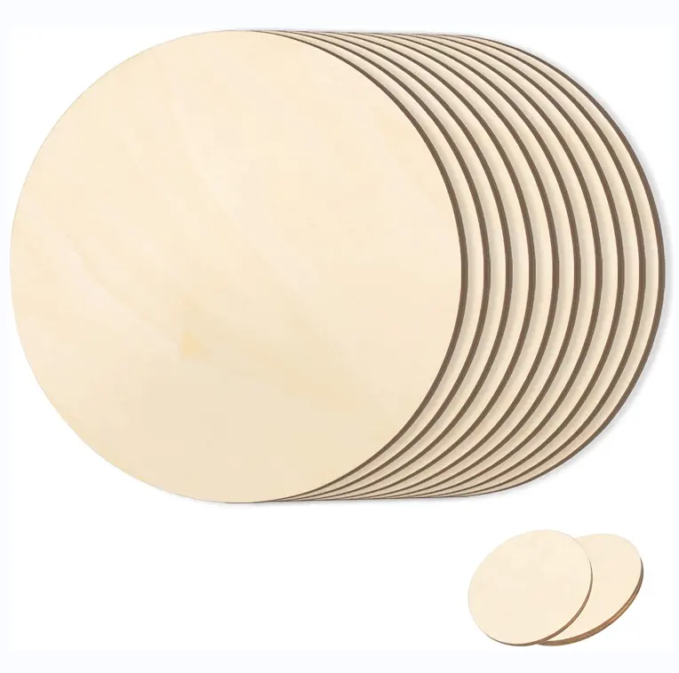 Discos de madera redondos naturales sin terminar, recortes circulares de madera para suministros de artesanía