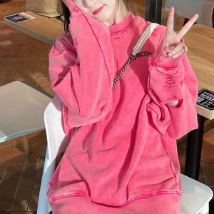 High Quality Oversized <b>Vintage</b> Crew Neck <b>Sweatshirt</b> for Women Drop Shoulder Washed Jersey for Winter and Autumn - Product Image 2