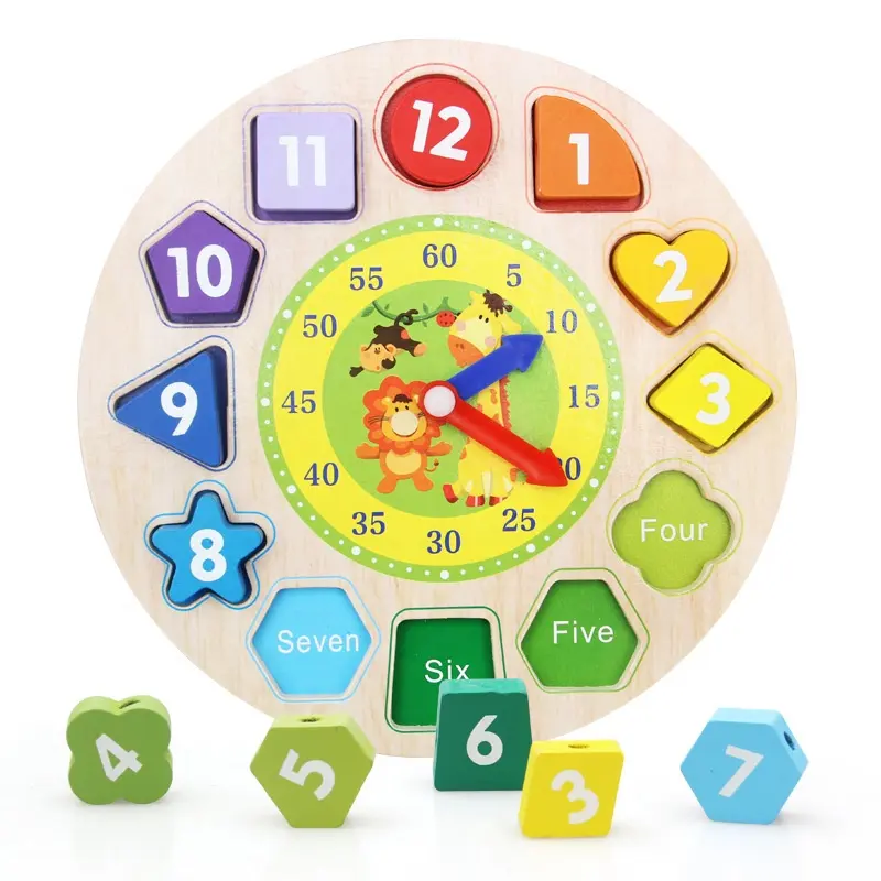Wooden Shape Sorting Clock Toddlers Educational Toy Wood Digital Geometry Clock Toys