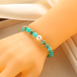 Venta al por mayor de pulseras de piedra natural de 8mm, joyería de <span class=keywords><strong>la</strong></span> amistad, brazalete de perlas redondas ajustables, pulsera de cuentas de cristal Turquesa - Product Image 3