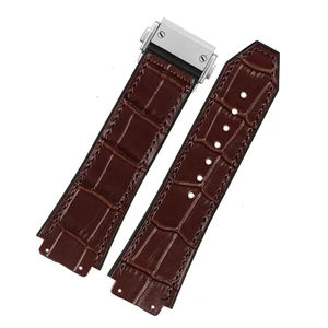 <span class=keywords><strong>Correa</strong></span> de Reloj de 25*19 mm Marrón y Negro para <span class=keywords><strong>Hublot</strong></span> Big Bang, Nueva Pulsera de Piel Genuina de Vaca y Caucho para Hombre con Cierre de Acero Inoxidable - Product Image 1