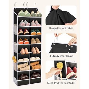 Over The Door <b>Shoe</b> Organizer 16 Pockets Hanging Storage <b>Rack</b> For Closet Door Space Saving Black - Product Image 4