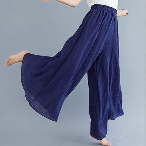 <b>Women's</b> Pull-On Elastic Waist Wide Leg Linen Cotton Palazzo Pants <b>Culottes</b> High Waist Breathable Flowy Pants - Product Image 4