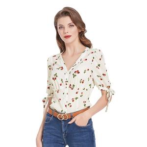 Top e Camicetta Vintage da <span class=keywords><strong>Donna</strong></span> Personalizzata con Maniche a Sbuffo, Scollo a V e Abbottonatura <span class=keywords><strong>in</strong></span> Chiffon e <span class=keywords><strong>Raso</strong></span> - Product Image 6