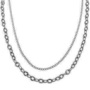 Stainless Steel Double Layer Necklace 50cm Minimalist Punk Style For Men And Women <b>Titanium</b> Steel <b>Chain</b> Jewelry - Product Image 2