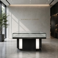 Minimalistische Quadratische Schmuck-Vitrine mit LED-Beleuchtung Glasplatte Anpassbare Aufbewahrungsbasis