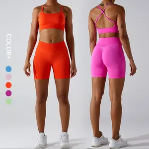 SHINBENE, бесшовный 2,0 комплект для йоги, фитнес-костюмы, спортивная одежда, тренировочный костюм, шорты для женщин