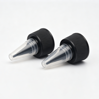 Bouchon compte-gouttes torsadé en plastique noir de 20 mm, 24 mm, 28 mm avec couvercle supérieur à vis naturel et pointe aiguisée pour bouteilles de sauce et de produits capillaires
