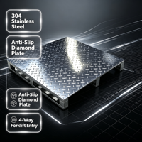 Palette plate robuste en acier inoxydable 304, antidérapante, pour chariot élévateur bidirectionnel, taille personnalisable, empilable, pour l'industrie alimentaire et les salles blanches
