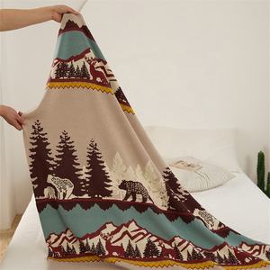 Accepter le motif de couvre-lit en tricot 100% coton personnalisé Couverture tricotée ours forestier pour canapé SEX - Product Image 3