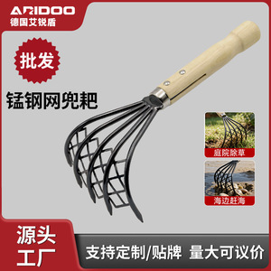 Rastrillo de playa de cinco garras Aridoo con mango de madera y herramienta de acero al manganeso para excavar almejas y cangrejos - Product Image 3