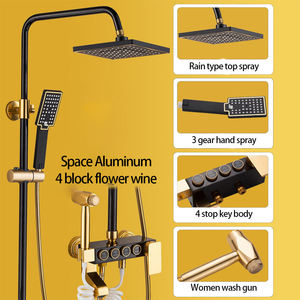 Ensemble de douche en aluminium spatial noir, buse de salle de bain, 4 jets de douche, robinet de douche, ensemble de douche à effet pluie, pomme de douche, antirouille, facile à nettoyer - Product Image 4