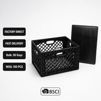 Caisse de rangement empilable et pliable de 24 QT pour légumes, fruits et lait, avec couvercle en plastique, conteneurs de rangement de style campagnard avec poignées