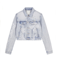 OEM DOM Services vestes en jean de luxe pour femmes personnalisées 2025 vente chaude nouvelle veste en jean en détresse lavage acide Boxy