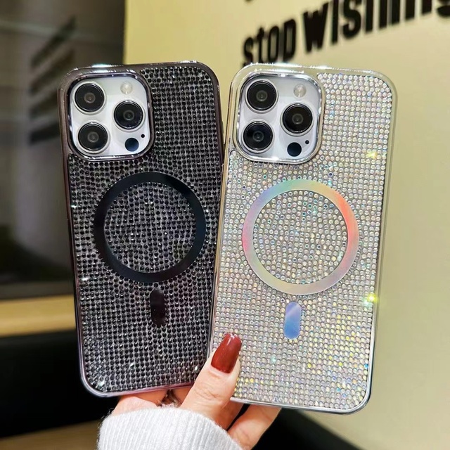 Glitter Bling Designer Phone case for iPhone 16 15 14 13 12 11 Diamond Shiny Magnetic Luxury Phone case for iPhone 15