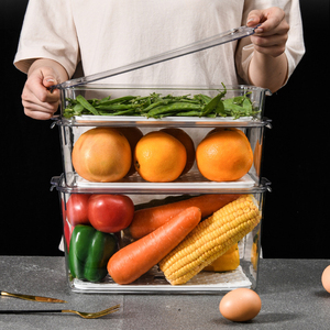 Organisateur de réfrigérateur, boîte de rangement en plastique, <span class=keywords><strong>bac</strong></span>, casiers de rangement de réfrigérateur, avec poignée et planche d'égouttage, vente en gros, livraison gratuite - Product Image 3