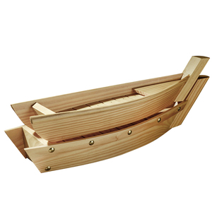 Esitck Wood Food Wooden Veneer Shaped Platter Box Japanese Pine Wooden Sushi Boat With Various Size