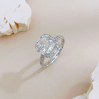 Anello di Lusso in Platino Pt950 con Diamante Coltivato in Laboratorio, Taglio Brillante a 4 Griffe, Design a Cubetto di Zucchero, Stile Amore Eterno