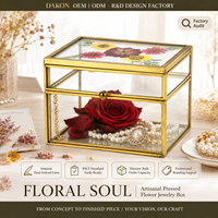 Boîte à bijoux artisanale en fleurs pressées 4x3x3 pouces, cadre en laiton et verre transparent, cadeau de mariage, vente en gros, prêt pour l'audit BSCI, OEM