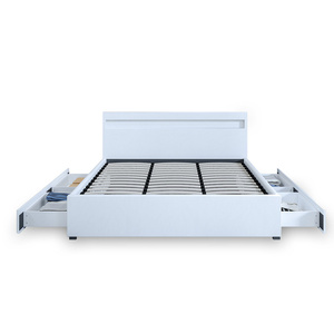 Новинка, Королевский размер, 4 ящика, рама для хранения кровати из искусственной кожи, основание для кровати, деревянная мебель, белый цвет - Product Image 3