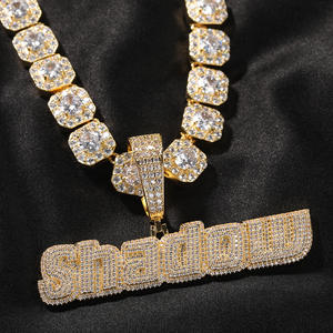 トップアイシー3層キュービックジルコニアマイクロプロングセッティングカスタムネームネックレス、パーソナライズドネームアイスアウトプレートペンダント、ヒップホップジュエリー - Product Image 6