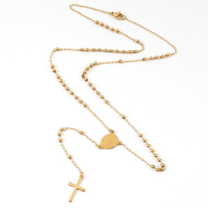 Collar con Colgante de Cruz de Acero Inoxidable, Chapado en Oro, Diseño en Forma de <span class=keywords><strong>Y</strong></span>, Collar con Cuentas, Rosario Católico - Product Image 4